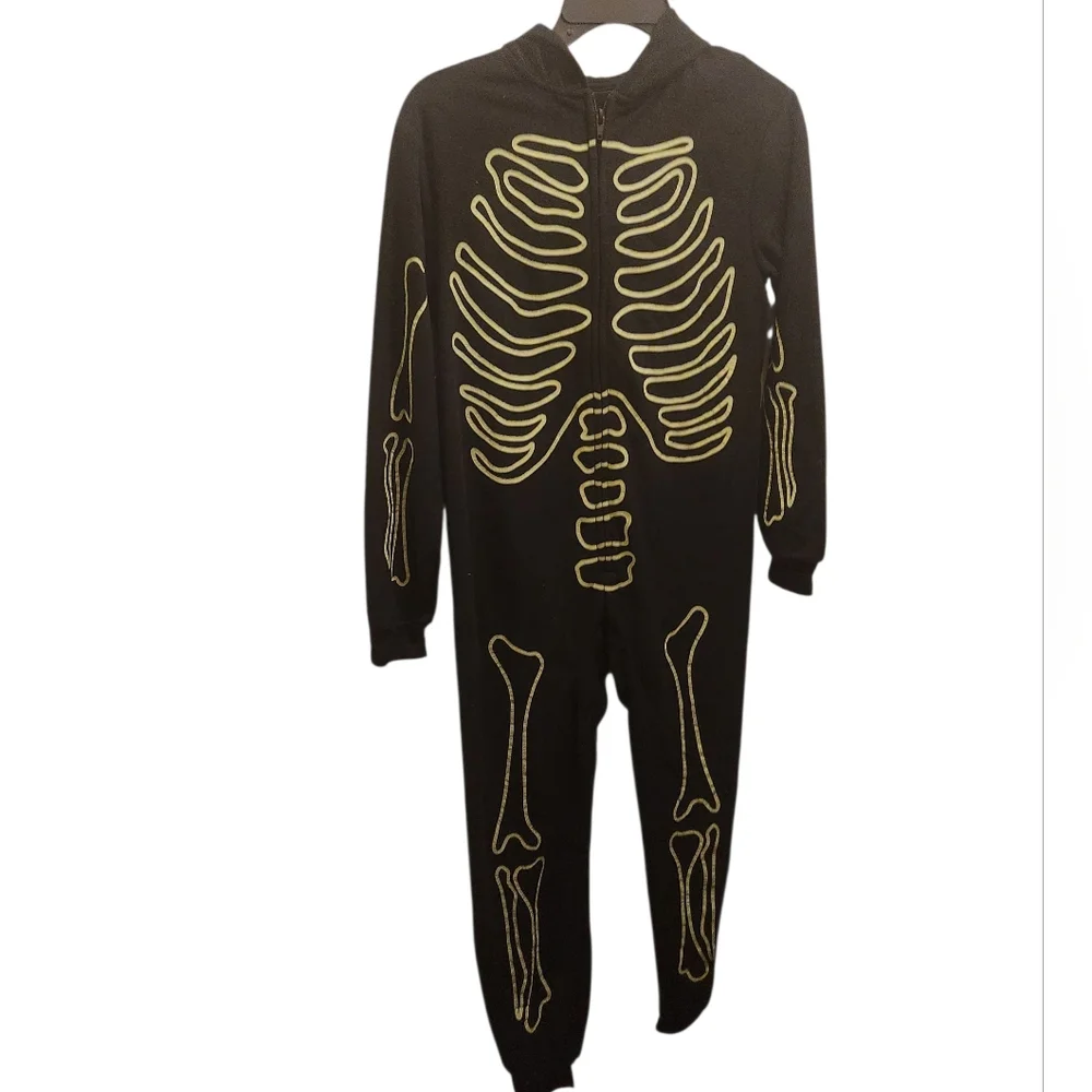 Hyde & Eek Boys Large Glow In The Dark Skeleton Onsie Costume/ Pajamas With Hood